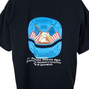 Vintage Freed Spirits Poker Run T Shirt Mens Size XL Black Y2K Jackson Rancheria